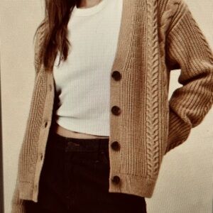 Banana Republic Camel Cable-Knit Button Cardigan